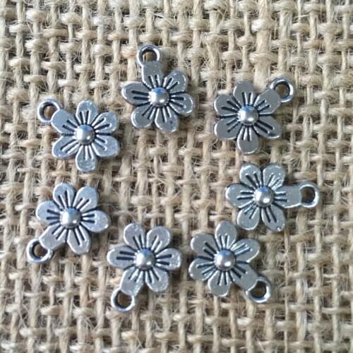 80 Pcs/lot 12x9mm Cute Flowers Charms for Jewelry Making Antique Silver Plated Pendant for DIY Necklaces Bracelets A021