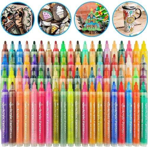 Acrylic Paint Pens Set 2-3mm Brush Tip Permanent Paint Markers Pen for Stone Rock Painting Fabric Glass Ceramic Christmas Gifts