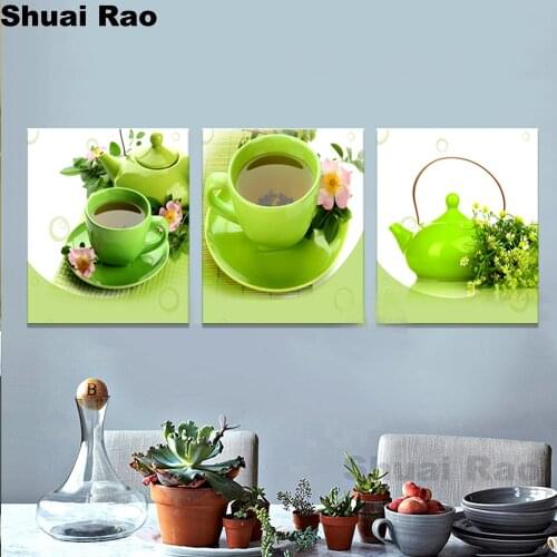 Green tea cup Flowers still life 5d diamond painting Cross Stitch mosaic embroidery full square round drill Fruit Kitchen decor