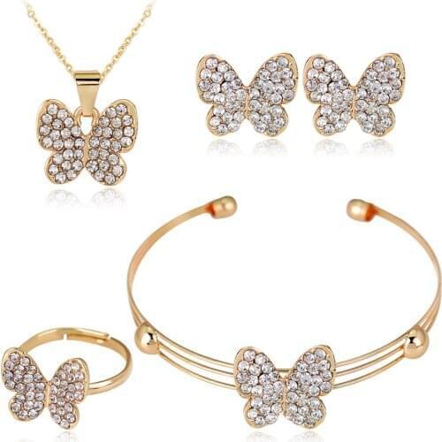 Butterfly Pendant Jewelry Sets Bridal Wedding Crystal Paved Necklace Ear Stud For Women Prom Party Dress jewellery
