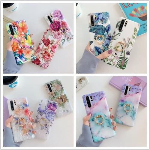 Flower banana leaf with ring holder case For Huawei P40 P30 P20 pro P20 P30 Lite mate 20 pro X nova 4 5i 5pro soft back cover