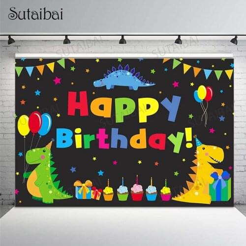 Happy Birthday Backdrop Cake Smash Dinosaur Stars Balloon Banner Gift Child Photography Background Photo Studio Photophone Props