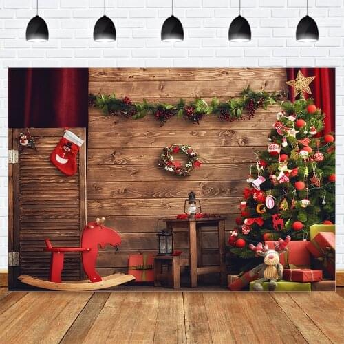 MOCSICKA Merry Christmas Background for Photography Sock Gifts X-mas Tree Photo Backdrop Wood Floor Children Portrait Backdrop