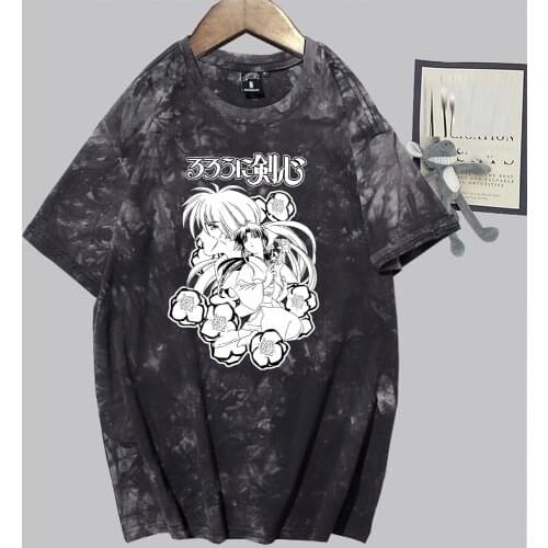 Rurouni Kenshin Short Sleeve Tie Dye Anime Male and Female T-shirt