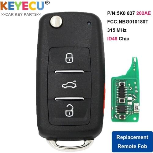 KEYECU Remote Key Fob NBG010180T, 5K0837202AE, 5K0 837 202AE for Volkswagen Beetle EOS Golf GTI Jetta Passat Tiguan ID48 Chip