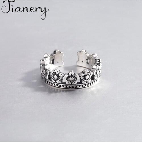 JIANERY Bohemian Vintage Silver Color Flower Rings For Women Opening Antique Rings Jewelry Girls Gifts