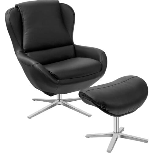 Costway Swivel Rocking Chair Top Grain Leather Lounge Armchair w/Ottoman HU10046