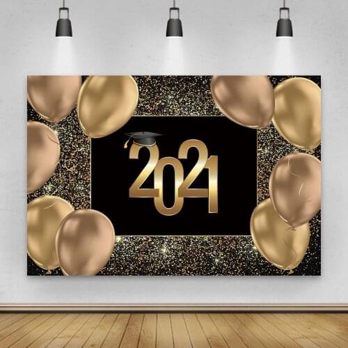 Laeacco 2021 Graduation Party Photography Backdrop Glitters Gold Balloons Star Class Party Photography Background Photo Studio