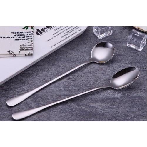 2000pcs New Stainless Steel Long Handle Spoon Coffee Latte Ice Cream Soda Sundae Cocktail Scoop Free Shipping