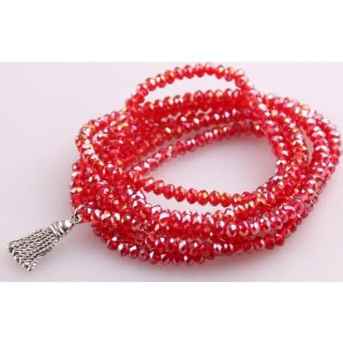 MOODPC Free shipping 5 Strands Crystal with Alloy Tassel Beads Stretched Bracelets Red Pacet Bead Yoga Bracelet & Necklace