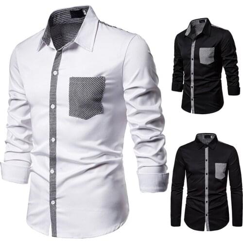 Mens Shirts British Thousand Birds Pocket Fashion Leisure Design Cross-border Mens Turn-collar Long-sleeved Shirts