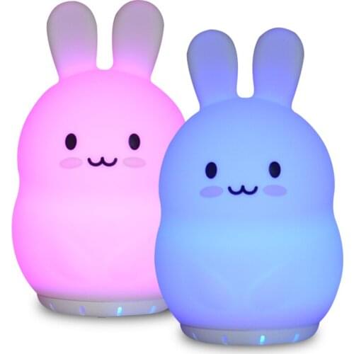 Rabbit Music Lamp Wireless Bluetooth Speaker Player USB Rechargeable Silicone Bunny RGB LED Night Light for Children Kids Baby