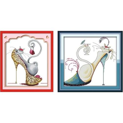 Leopard High Heels and cat(2) Counted Cross Stitch 11CT 14CT Cross Stitch Sets Wholesale Cross-stitch Kits Embroidery Needlework