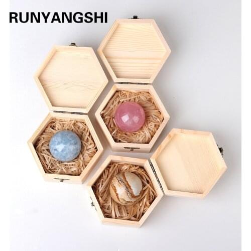 Natural crystal ball Stone crafts Magic Quartz Pink Crystal Healing Ball Sphere home decoration feng shui crafts with woodbox