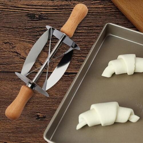 Stainless Steel Rolling Cutter For Making Croissant Bread Wheel Dough Pastry Knife Wooden Handle Baking Kitchen Knife