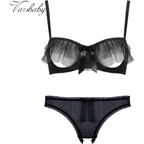 Varsbaby ladies sexy yarn transparent solid underwear ruffles unlined bra sets