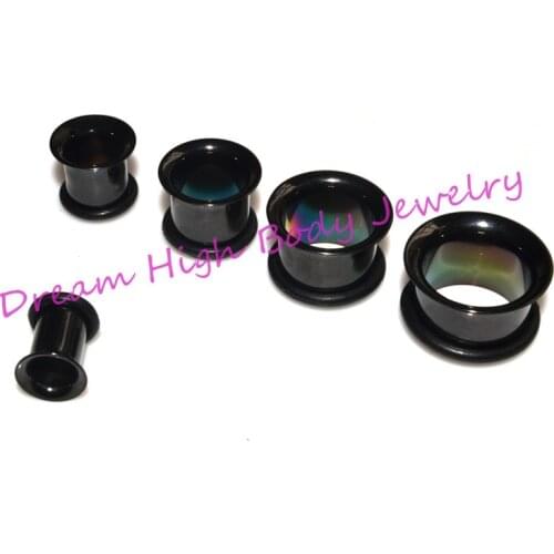 New Single Flare Flesh Tunnel Ear Plugs Black Ear Expander Stretchers 6-14mm Fashion Earring Mens jewelry 316L stainless Steel