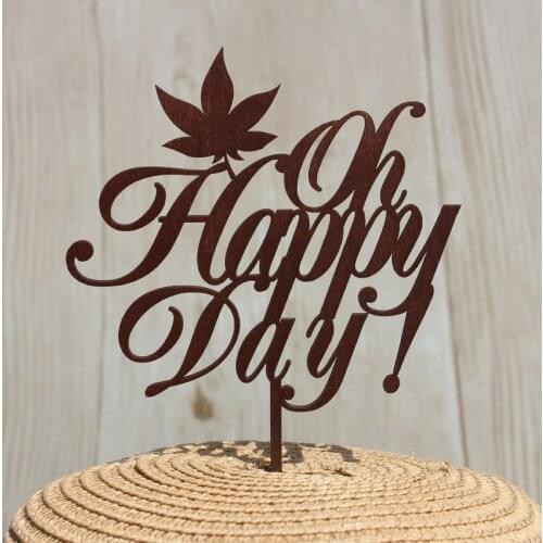 Personalized Wedding Decoration Oh Happy Day Wood Cake Topper Decorative Cake Stand Party Accessories Wooden Cake Topper