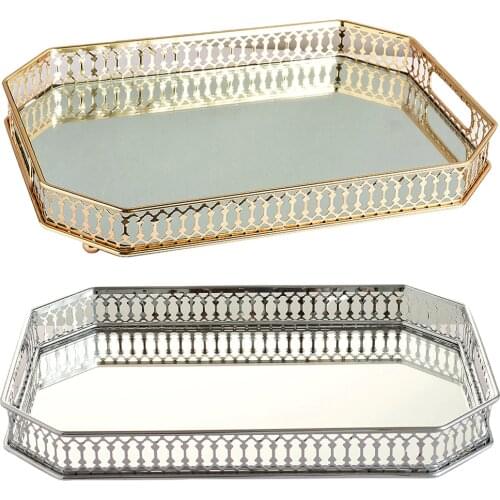 Rectangle Mirror Tray Cosmetic Perfume Storage Plates Perfume Retro Vanity Mirror Tray for Display Jewelry Dresser Mirror Decor