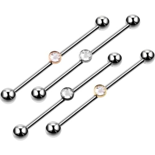 Fashion 1PC G23 Titanium Crystal Gem Industrial Barbell Earrings Piercing Colorful Barbell Body Piercing Jewelry 14g