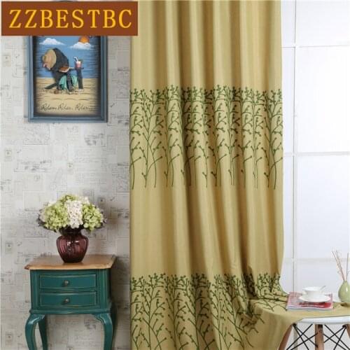 American minimalist pastoral embroidery curtains for living room bedroom high-quality polyester-cotton curtains for kitchen