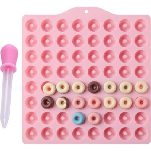 64 holes Donut Shape Silicone Molds With 1pc Dropper Chocolate Gummy Fondant Cake Decorating Tools Candy Ice Sugar Craft Baking