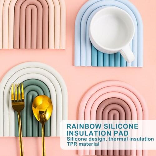 Nordic style Silicone Removable Rainbow Coasters Insulation Pads Cup Mat Plate Non Slip Placemat Home Decor Kitchen Accessories