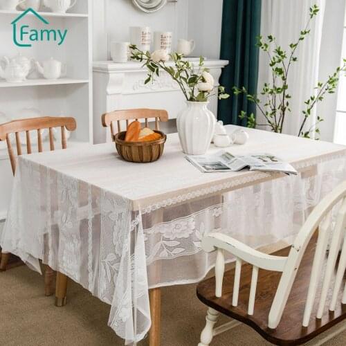 Romantic Floral White Lace Hollow Tablecloth Rectangle Dinner Banquet Wedding Party Decoration Table Cloth Home Decor 150x350cm