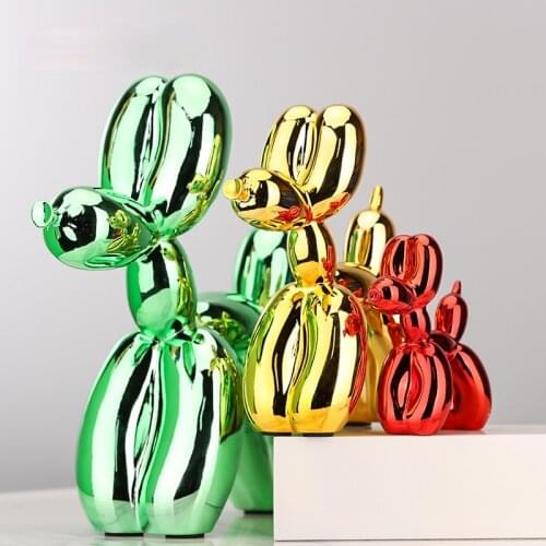 Animals Figurine Resin Cute Shiny Balloon Dog Shape Statue Art Sculpture Figurine Craftwork Home Decor with Antiskid Mat