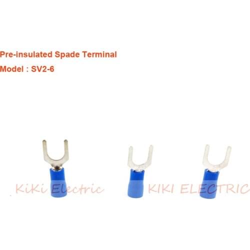 SV2-6 Blue Insulated Spade Terminal Fork Type Pre Insulated Electrical Wiring Terminals Connector for 22AWG-16AWG 19A max