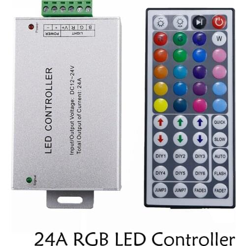 RGB led controller 24A 44 keys IR wireless remote control Plastic+Aluminum dc 12V-24V for 5050 / 3528 RGB led strip light