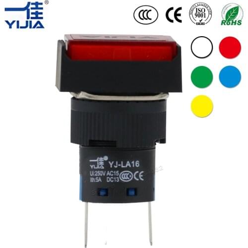 LED 16mm Indicator Panel Mount two pins signal lamp illuminated pilot light Red/Green/Yellow/Blue/White rectangular LA16-D/J