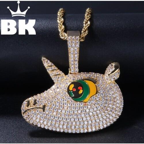 THE BLING KING Custom Rhinoceros Necklace Hip Hop Full Iced Out Cubic Zirconia gold sliver CZ Stone