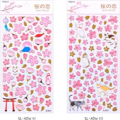 Cherry Blossom Gold Foil Hand Account Sticker Adhesive Craft Stick Label Notebook Computer Phone Decor Supplies