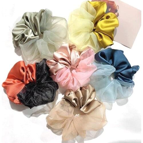 2021 New Designs Silk Satin Scrunchie Hair Accessories For Women Girls Vintage Cute Elastic Rubber Hair Tie Oversized Hair Rope