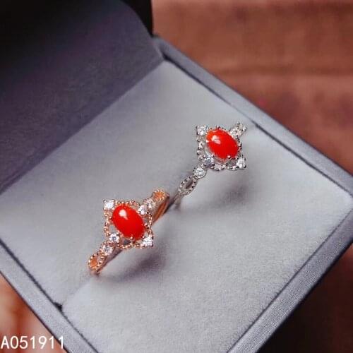 KJJEAXCMY fine jewelry natural red coral 925 sterling silver new women ring support test luxury