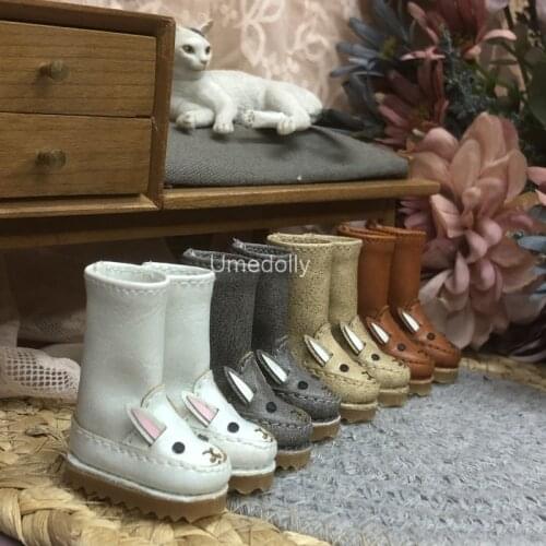 1 Pair Cute PU Leather 1/6 Blyth Dolls Rabbit Boot Shoes for Momoko, Azone, Licca Doll Clothes Accessories