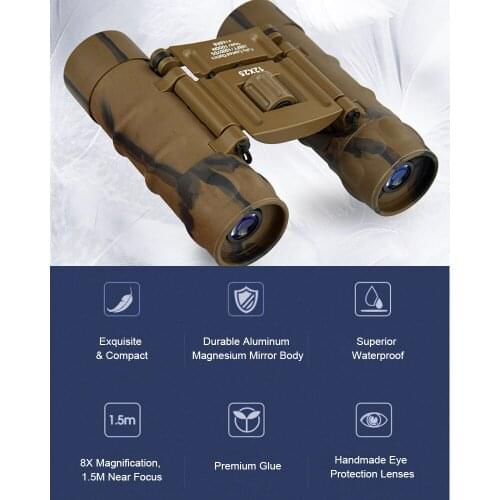 12×25 Binoculars Daily Waterproof Camouflage Telescope BAK4 High Magnification High Definition High Resolution for Outdoor