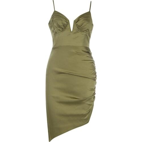 2021 Fashion Draped Sling Bodycon Dress Women Spaghetti Strap Sexy Club Party Mini Dresses Summer V-Neck Dresses Vestidos