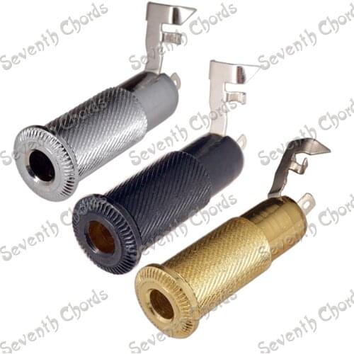 3 Pcs Brass 1/4" 6.35mm Knurled Cylinder Bass Guitar Output Input Jack Plug Socket - Chrome - Black - Gold