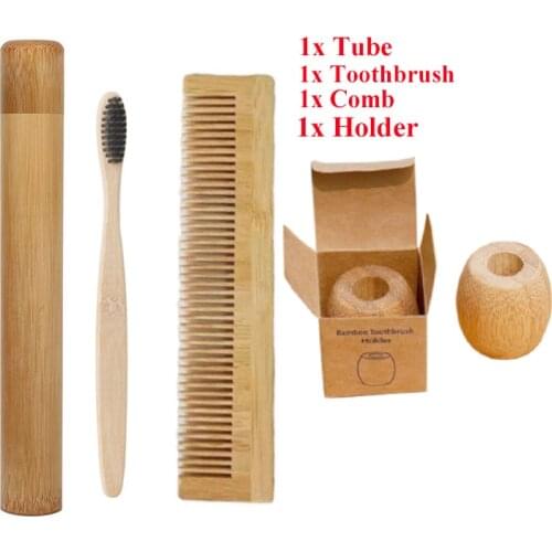 4/6/10 Sets Adult Toothbrush Kit BambooToothbrushes with Case Natural Eco-Friendly Mini Wooden Tooth Brush Holder Hairbrush Comb