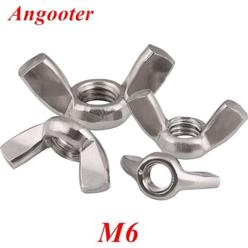 50pcs M6 Wing Nut DIN315 304 Stainless steel Hand Tighten Nut Wingnut Butterfly Nut Ingot Two Claw Nuts