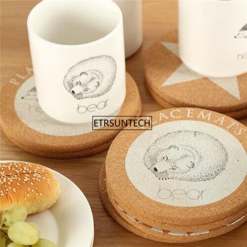 50pcs Natural Cork Round Cup Mat Pot Holder Mats Non-Slip Coasters Drink Coffee Tea Cartoon Tabletop