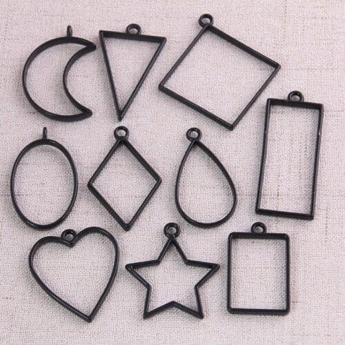 4pcs/lot 10 Styles Black Color Alloy Jewelry Accessories Geometry Charm Hollow Glue Blank Pendant Tray Bezel