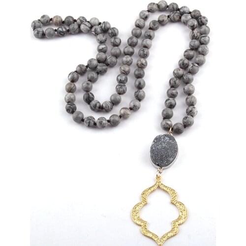 Free Shipping Fashion Bohemian Tribal Jewelry Natural Stone long Knotted Druzy Link Sexy Lip Necklace