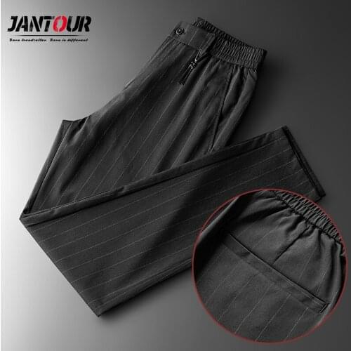 Brand Design Spring Summer Mens Casual Pants Slim Pant Straight Trousers Thin Smooth Stretch Business Men Size 32 33 34 36 38