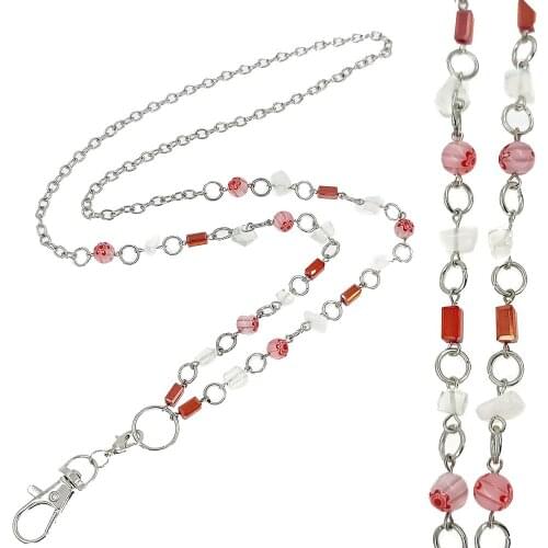Red Beaded Chain Lanyards Womens Fashion Necklace Lanyards with ID Holder Keychain Holder Badge Key Holder Nurse Accessories