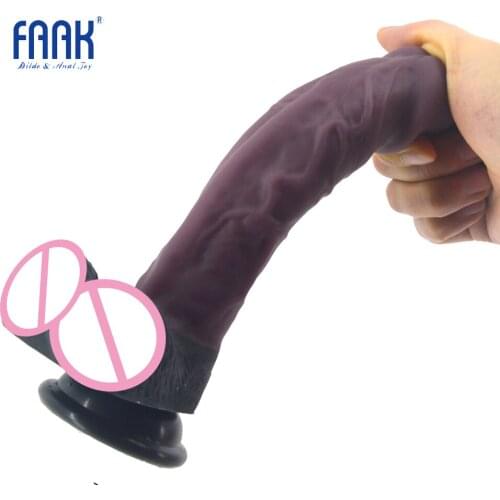 FAAK realistic dildo with suction cup silicone male artificial penis stitching color purplr black sex toys for women masturbator