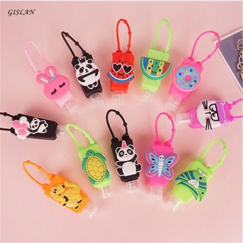 GISLAN 5pcs 30ml Cartoon Mini Sanitizer Gel Holder Refillable Hand Gel Dispenser With Keychain Disinfection Holder Random Style