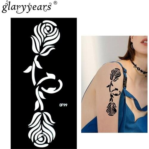 Glaryyears 1 Sheet Henna Tattoo Stencil Rose Pattern Paste Drawing Female Hot Body Art Tattoo Stencils Sexy Product Waterproof